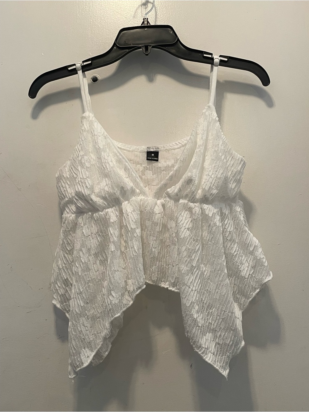 White Textured Handkerchief-Hem Cami Tank Top